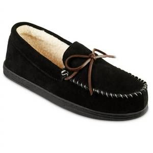 NEW ISOTONER men's genuine suede moccasin slippers in black
